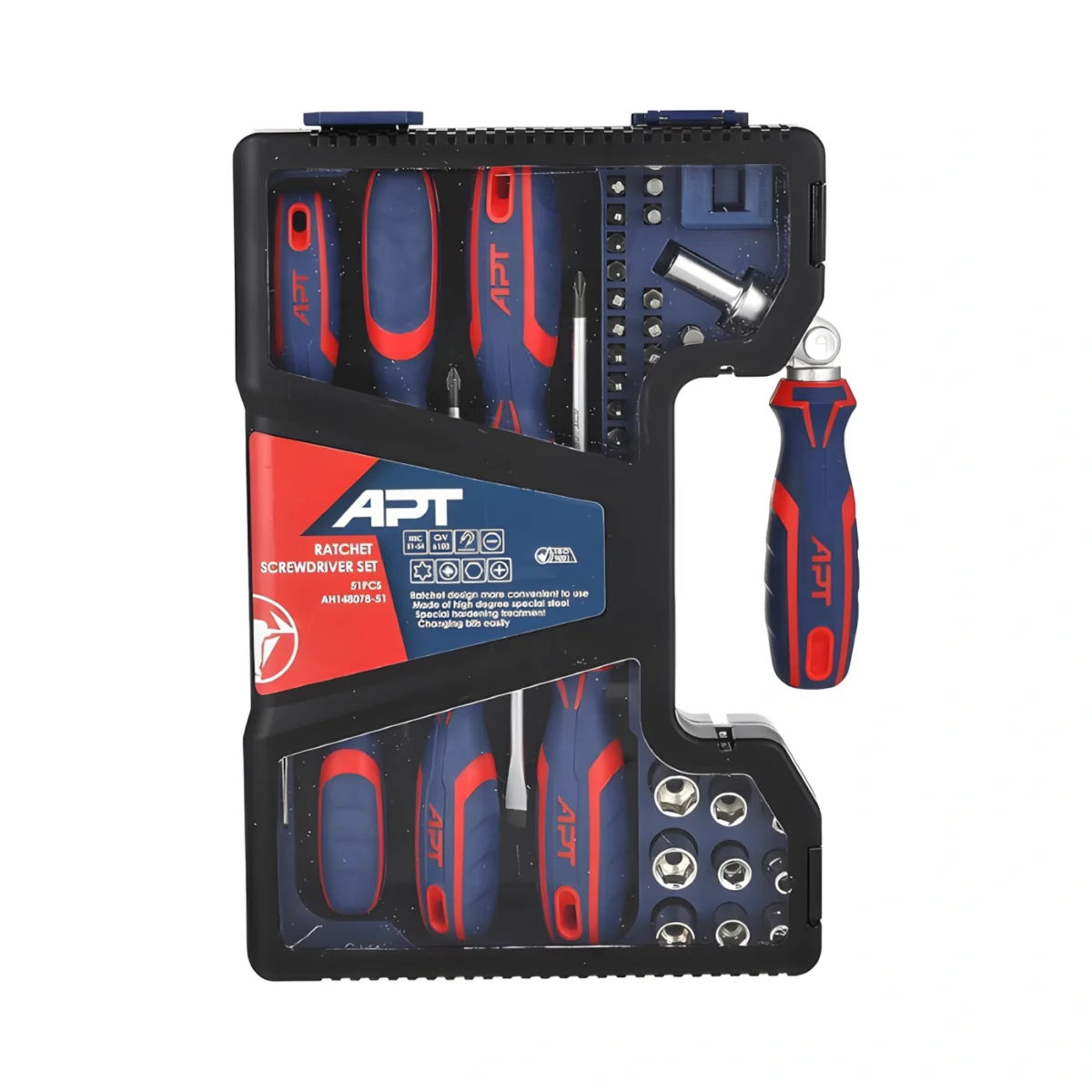 ⁦طقم مفكات + مفك راس مفصلية + سنون +لقم مكون من 51 قطعة APT⁩ - الصورة ⁦1⁩